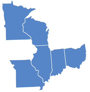 Map of states wher Motomart is located Illinois, Indiana, Missouri, Ohio, Minnesota, Wisconsin