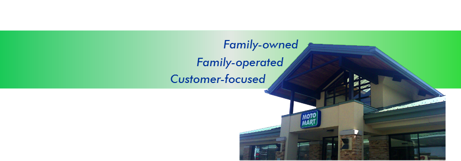 About Us page banner. Image of MotoMart Store. Family owned, Family Operated, Customer focused